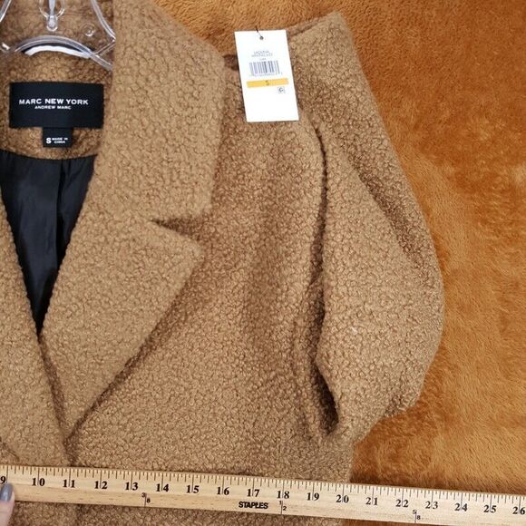 MARC NEW YORK Coat Womens Small Tan Curly Faux Fur Mid Length Teddy LAGUNA - Picture 8 of 9